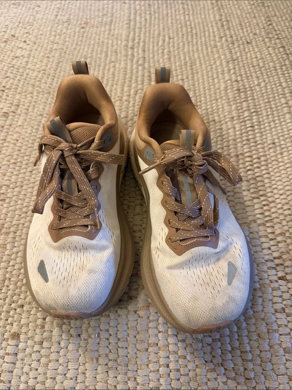 Cream and Tan Athletic Sneakers - wide toe box